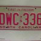 1975 North Carolina NC Passenger YOM License Plate DWC-336 VG NCY2