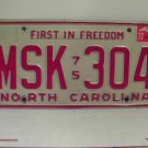 1977 North Carolina NC Passenger YOM License Plate MSK-304 Excellent! NC3