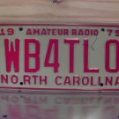 1979 North Carolina NC Amateur Radio License Plate WB4TLO VG NCO2