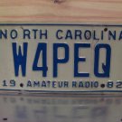 1982 North Carolina NC Amateur Radio License Plate W4PEQ VG NCO2