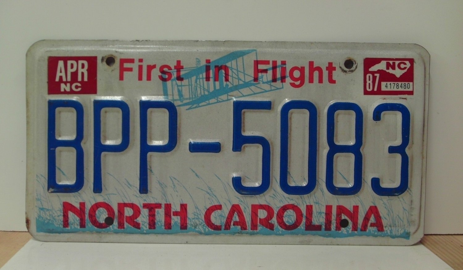 1987 North Carolina License Plate Tag NC BPP-5083 YOM VG WALL