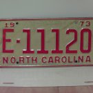 1973 North Carolina YOM Trailer License Plate Tag NC #E-11120 Mint! NC8