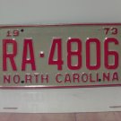 1973 North Carolina License Plate Tag NC #RA-4806 Mint! NC11