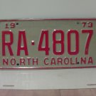 1973 North Carolina License Plate Tag NC #RA-4807 Mint! NC11