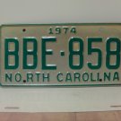 1974 North Carolina YOM License Plate Tag NC #BBE-858 Mint! NC3