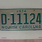 1974 North Carolina YOM Trailer Camper License Plate Tag NC #D-11124 Mint! NCY6