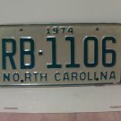 1974 North Carolina YOM License Plate Tag NC #RB-1106 Mint! NC11