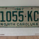 1967 North Carolina NC Trailer YOM License Plate 1055-KC VG NCY6