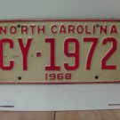 1968 North Carolina NC YOM License Plate CY-1972 VG- NC1