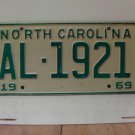 1969 North Carolina NC Passenger YOM License Plate AL-1921 VG WALL
