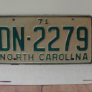1971 North Carolina YOM License Plate Tag NC DN-2279 VG NCY1