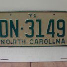 1971 North Carolina YOM License Plate Tag NC DN-3149 VG NCY1