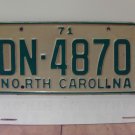 1971 North Carolina YOM License Plate Tag NC DN-4870 EX NCY1