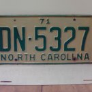 1971 North Carolina YOM License Plate Tag NC DN-5327 VG NC1