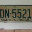 1971 North Carolina YOM License Plate Tag NC DN-5521 VG NCY1