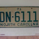 1971 North Carolina YOM License Plate Tag NC DN-6111 EX NC1