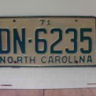 1971 North Carolina YOM License Plate Tag NC DN-6235 VG NC1