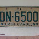 1971 North Carolina YOM License Plate Tag NC DN-6500 VG NCY1