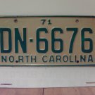 1971 North Carolina YOM License Plate Tag NC DN-6676 VG NCY1