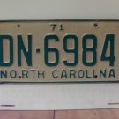 1971 North Carolina YOM License Plate Tag NC DN-6984 VG NCY1