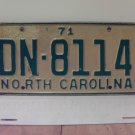 1971 North Carolina License Plate Tag NC DN-8114 VG NC1