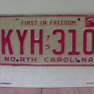 1977 North Carolina NC Passenger YOM License Plate KYH-310 VG NCY3