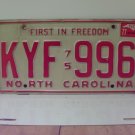 1977 North Carolina NC Passenger YOM License Plate KYF-996 VG+ NCY3