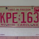 1977 North Carolina NC Passenger YOM License Plate KPE-163 VG+ NC4
