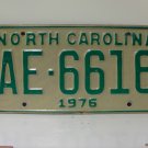 1976 North Carolina NC Truck YOM License Plate AE-6616 VG NCY5