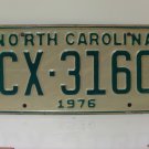 1976 North Carolina NC Truck YOM License Plate CX-3160 EX NC7