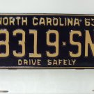 1963 North Carolina Truck Rat Rod License Plate Tag NC #8319-SN YOM