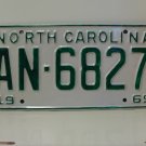 1969 North Carolina Rat Rod License Plate Tag NC #AN-6827 YOM