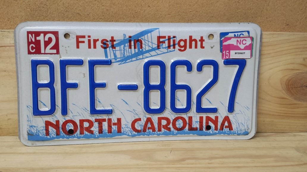 2015 North Carolina License Plate NC BFE8627