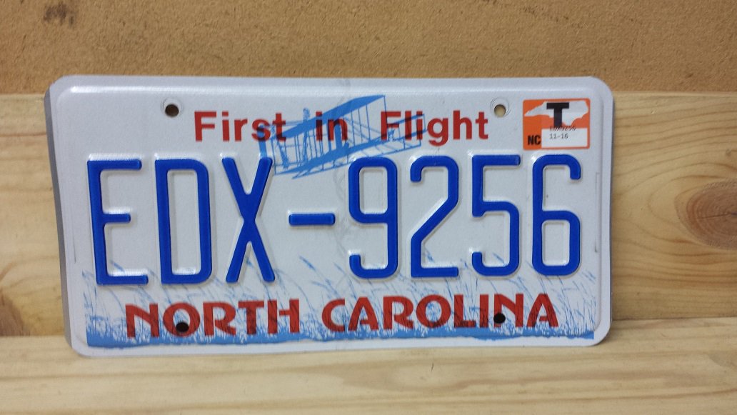 2016 North Carolina License Plate Nc Edx 9256 T Sticker