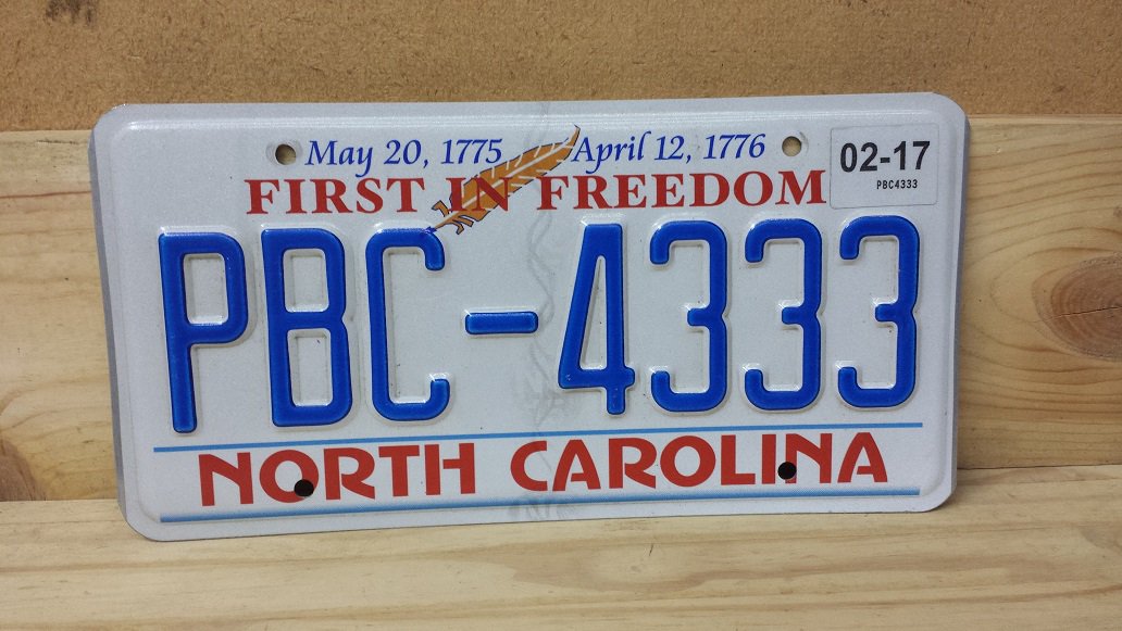 2017 North Carolina First In Freedom License Plate Nc Pbc 4333