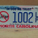2020 North Carolina Litter Prevention IGWT License Plate NC 1002LP NC11
