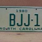 1980 North Carolina NC Vanity License Plate B-J-J-1 NC11