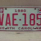 1984 North Carolina NC YOM Passenger License Plate VAE-185 VG- NC5