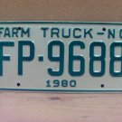 1980 North Carolina NC Farm Truck License Plate FP-9968 NC11