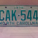 1974 North Carolina VG YOM Passenger License Plate NC CAK-544 NC2