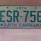 1974 North Carolina Passenger License Plate NC ESR-756 VG NC3