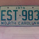 1974 North Carolina Passenger License Plate NC EST-983 VG NC2