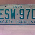 1974 North Carolina YOM Passenger License Plate NC ESW-970 VG NC2