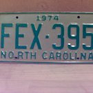 1974 North Carolina YOM Passenger License Plate NC FEX-395 VG NC3