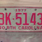1977 North Carolina Truck License Plate NC BK-5143 NC4