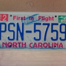 2003 North Carolina Mint License Plate NC #PSN-5759 With Registration NC7