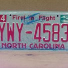 2010 North Carolina License Plate NC #YWY-4583 LTQ1