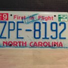 2010 North Carolina Mint Natural License Plate NC #ZPE-8192 NC7