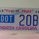 1988 North Carolina NC First in Flight DOT License Plate DOT-20B NC11