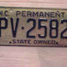 1970s North Carolina Permanent State Owned License Plate NC #PV-2582 NC11